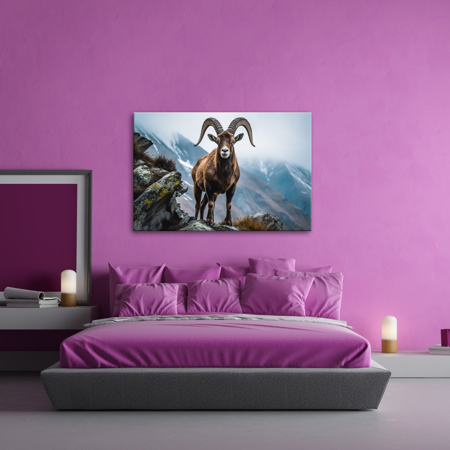 Leinwandbild Ein stolzer Steinbock vor majestätischer Bergkulisse. - deyoli