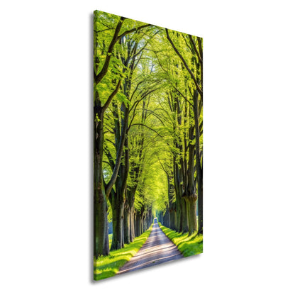 Leinwandbild Ein Weg aus Licht unter grünem Blätterdach der Ruhe. - deyoli