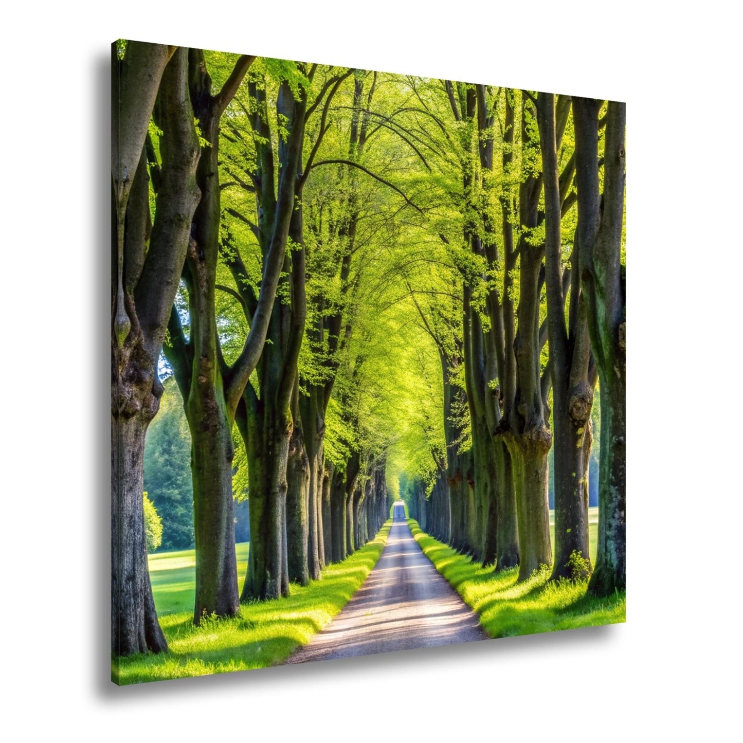Leinwandbild Ein Weg aus Licht unter grünem Blätterdach der Ruhe. - deyoli