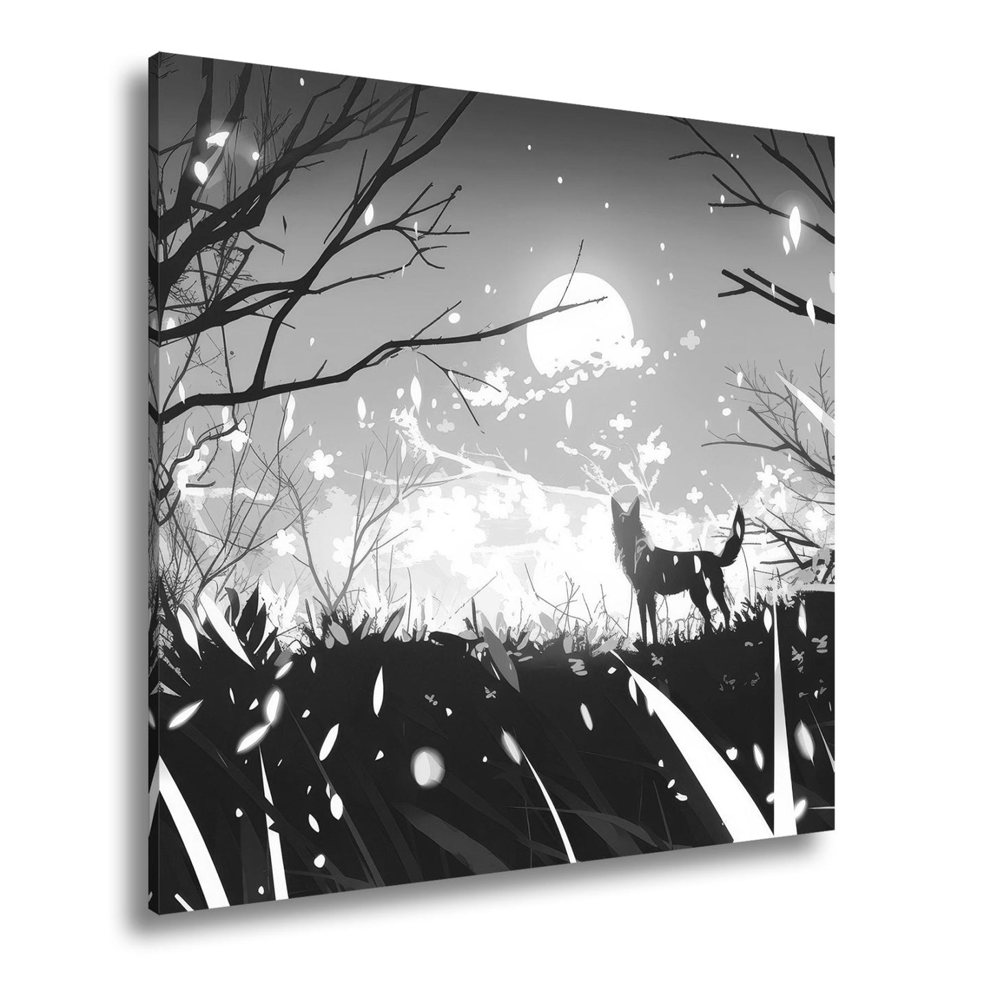 Leinwandbild Ein Wolf erhebt sich vor einem leuchtenden Traumhimmel. - deyoli