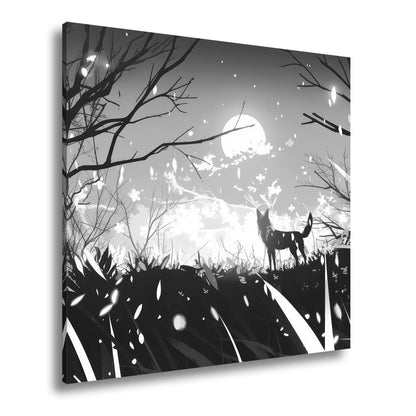 Leinwandbild Ein Wolf erhebt sich vor einem leuchtenden Traumhimmel. - deyoli