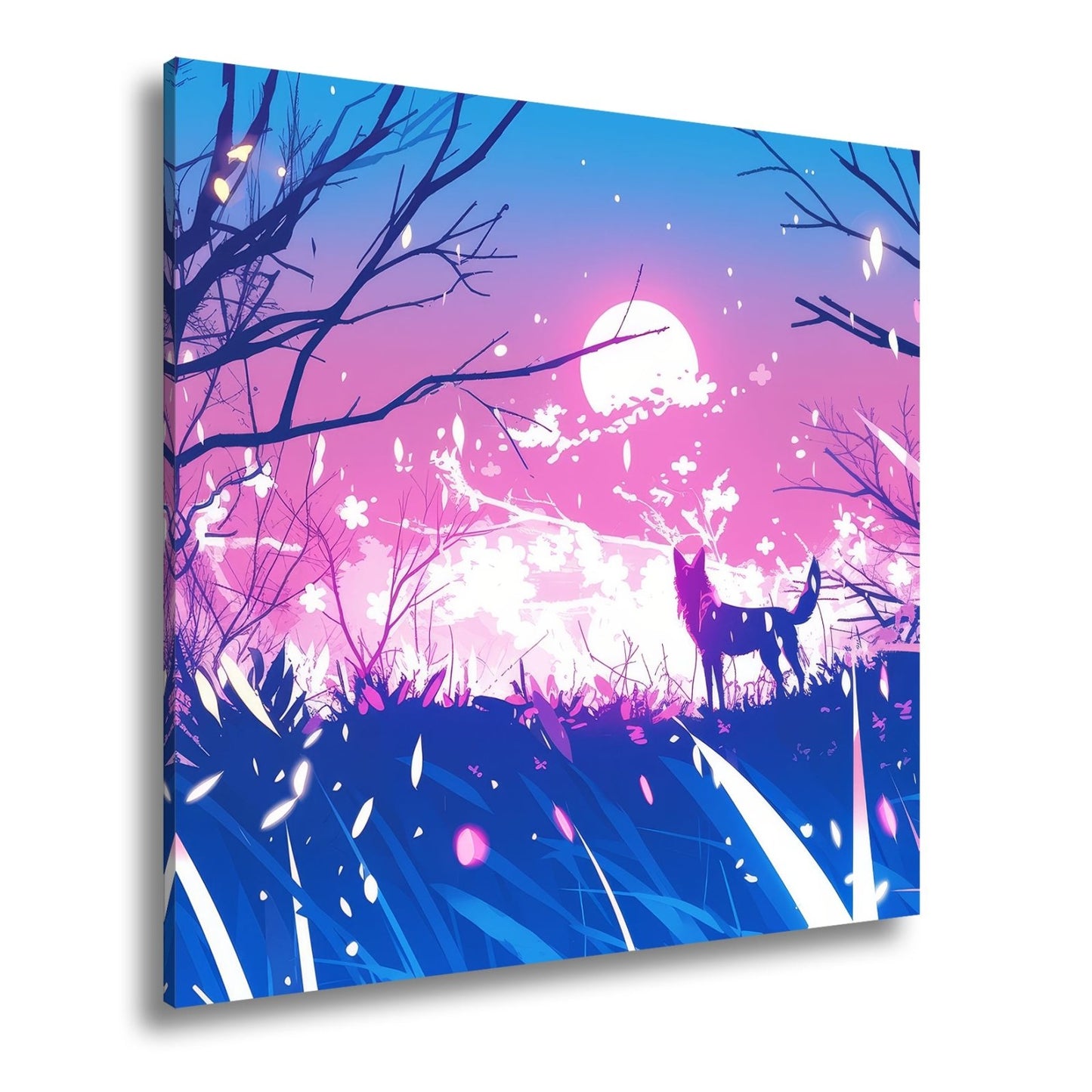 Leinwandbild Ein Wolf erhebt sich vor einem leuchtenden Traumhimmel. - deyoli