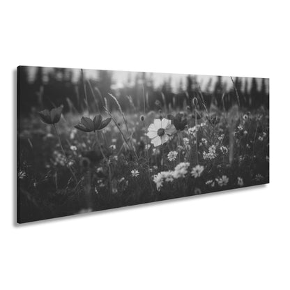 Leinwandbild Einzigartig – eine weiße Blume in rotem Mohnmeer. - deyoli