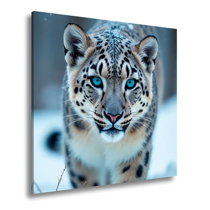Leinwandbild Eisiger Blick – Schneeleopard mit Augen aus Blau. - deyoli