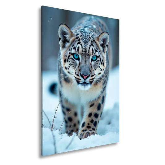 Leinwandbild Eisiger Blick – Schneeleopard mit Augen aus Blau. - deyoli