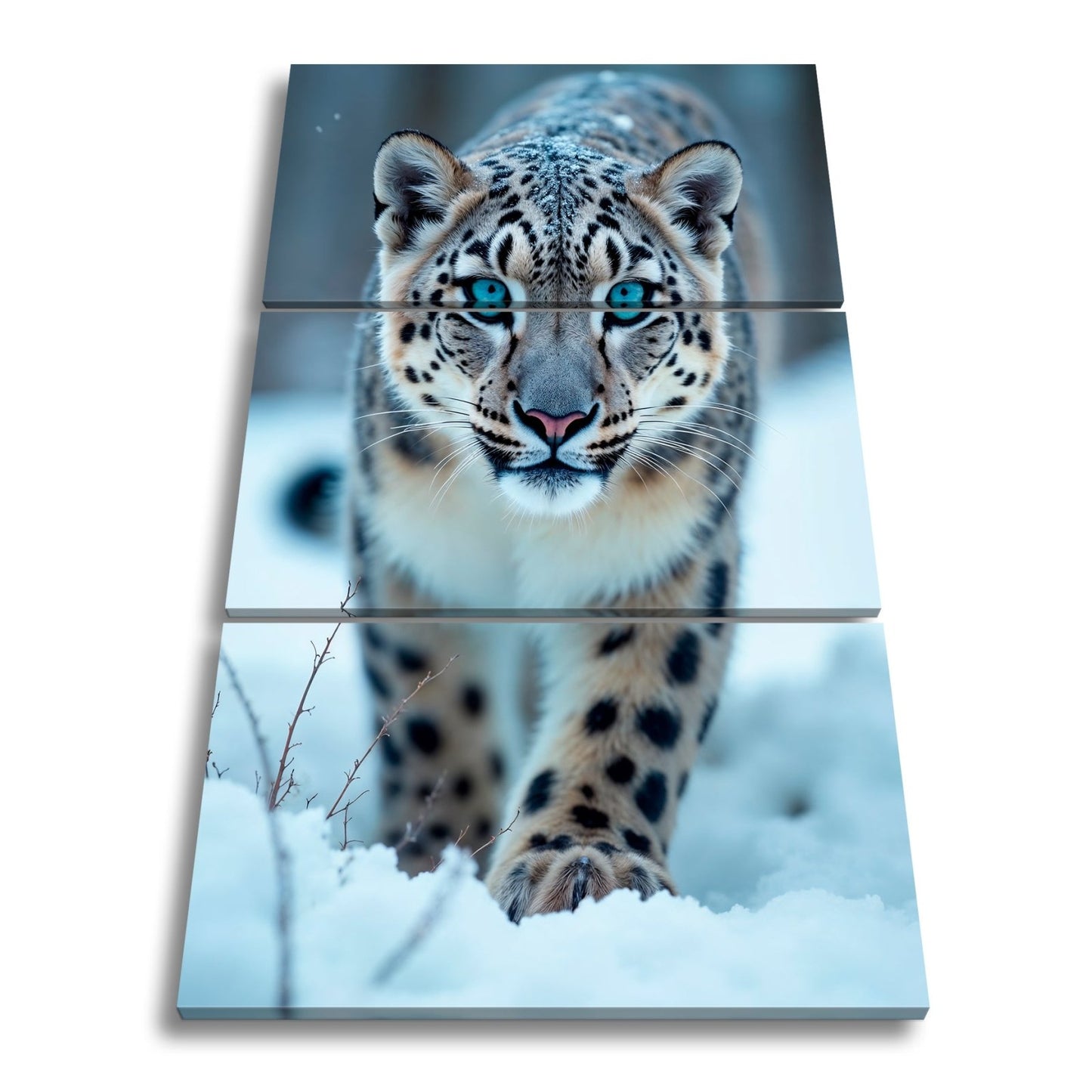 Leinwandbild Eisiger Blick – Schneeleopard mit Augen aus Blau. - deyoli