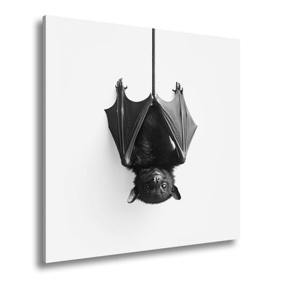 Leinwandbild Elegante Fledermaus hängt still im weißen Raum - deyoli