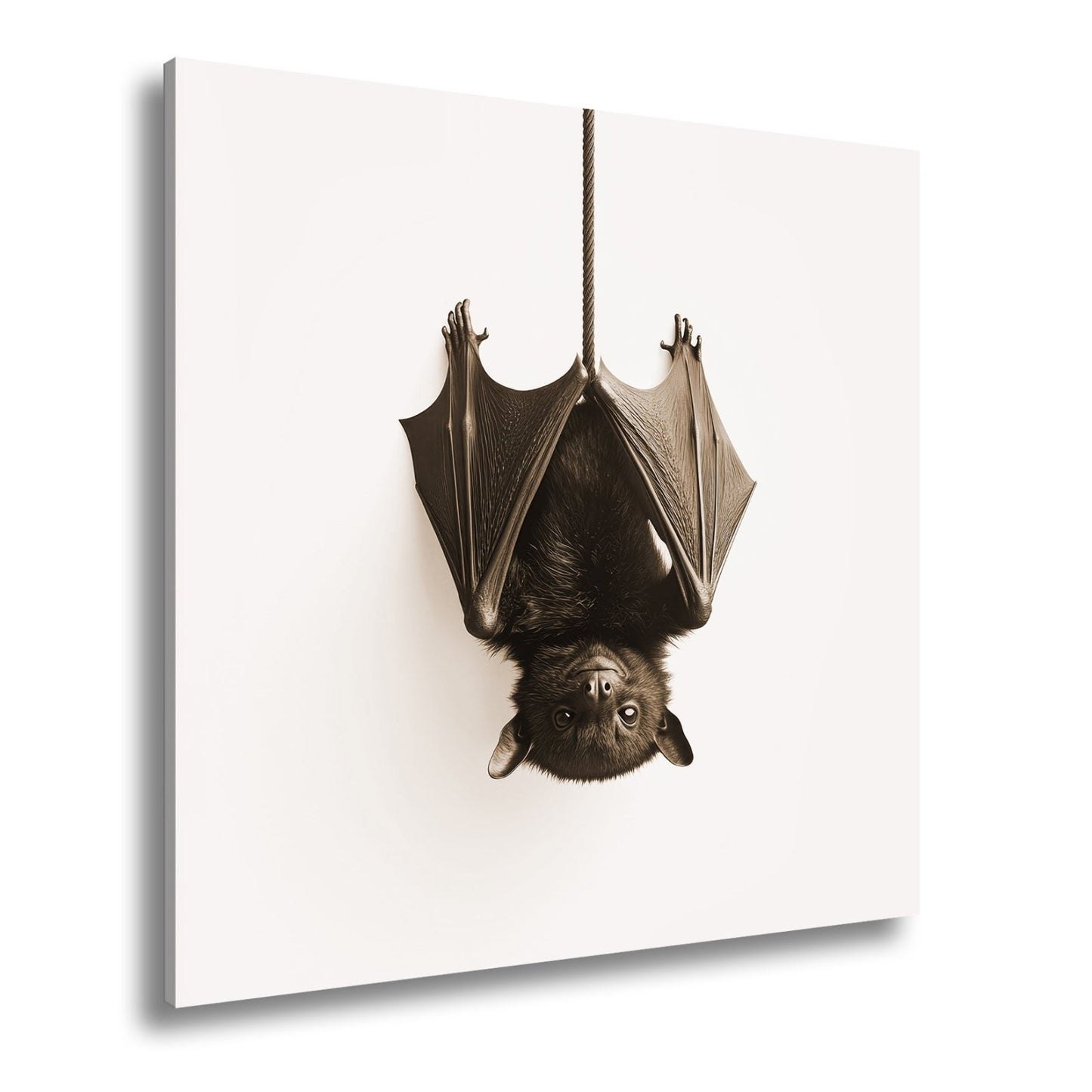 Leinwandbild Elegante Fledermaus hängt still im weißen Raum - deyoli