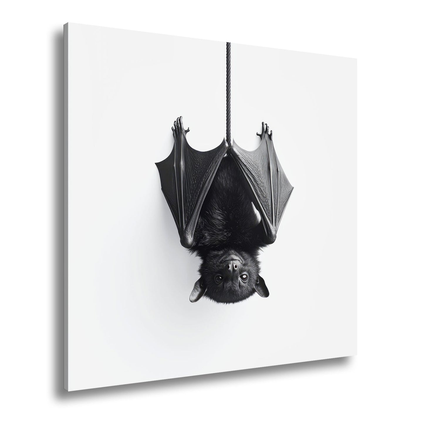 Leinwandbild Elegante Fledermaus hängt still im weißen Raum - deyoli
