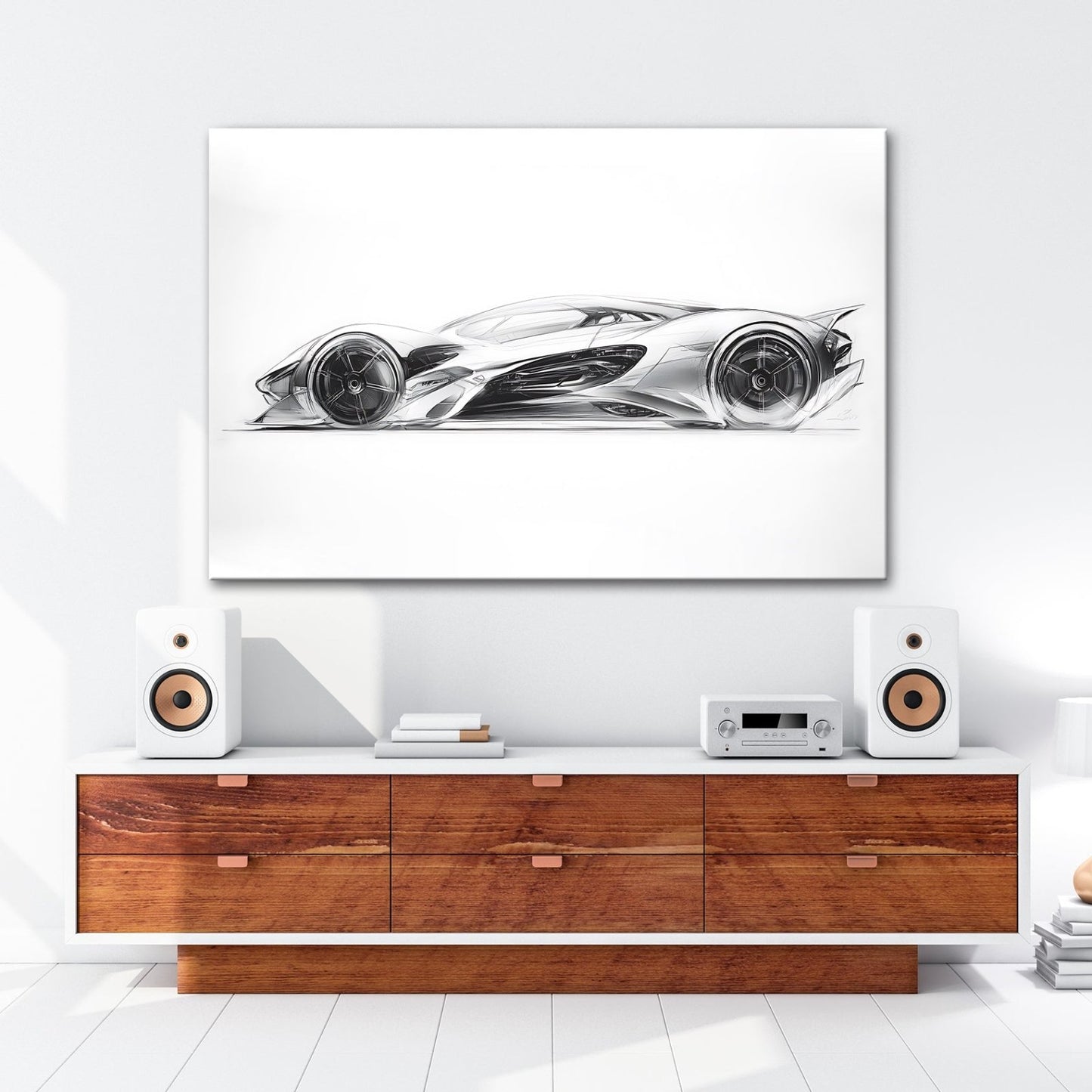 Leinwandbild Elegante Konzeptzeichnung eines weißen Hypercars - deyoli