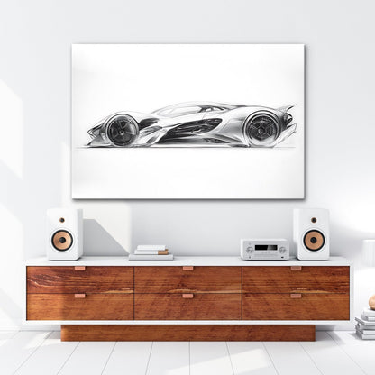 Leinwandbild Elegante Konzeptzeichnung eines weißen Hypercars - deyoli
