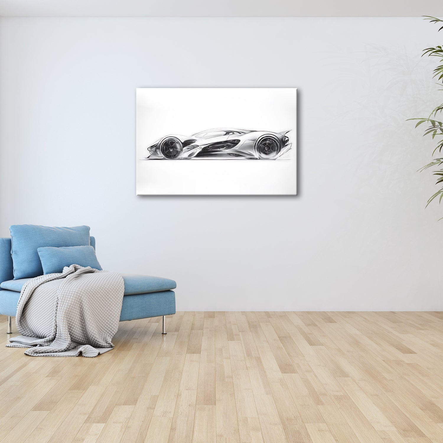 Leinwandbild Elegante Konzeptzeichnung eines weißen Hypercars - deyoli