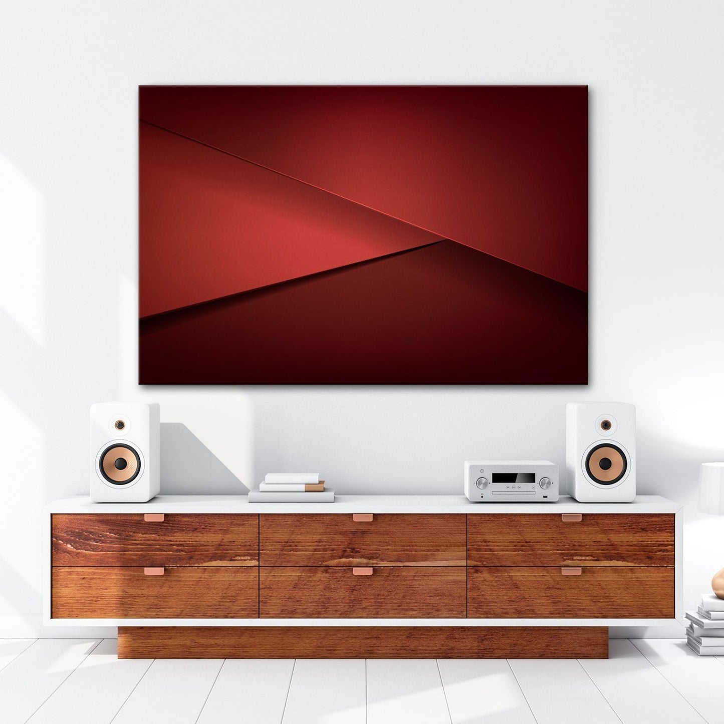 Leinwandbild Elegante rote Flächen in minimalistischer, moderner Geometrie - deyoli