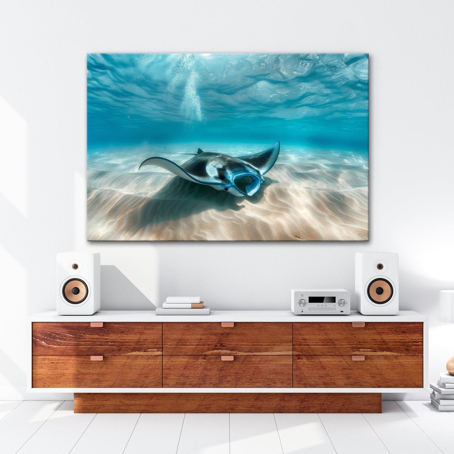 Leinwandbild Eleganter Manta – Sanfter Meeresgrund XXL Wandbild - deyoli