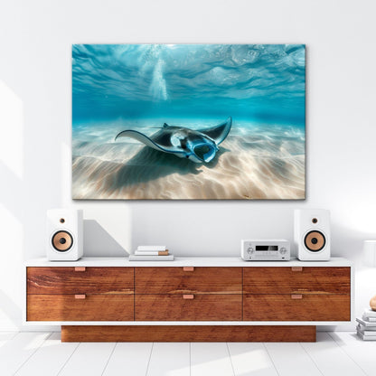Leinwandbild Eleganter Manta – Sanfter Meeresgrund XXL Wandbild - deyoli
