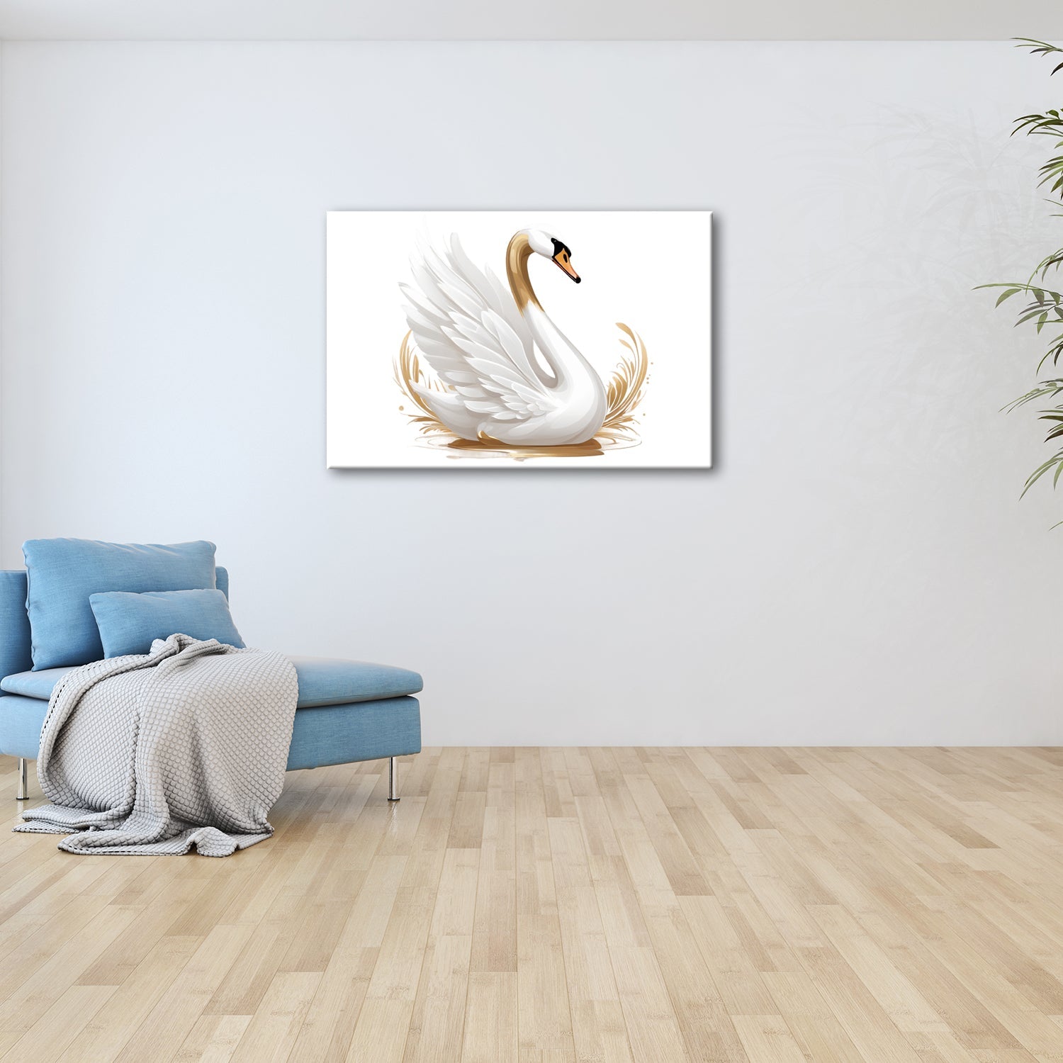 Leinwandbild Eleganter Schwan mit goldenen Wasserspritzern - deyoli