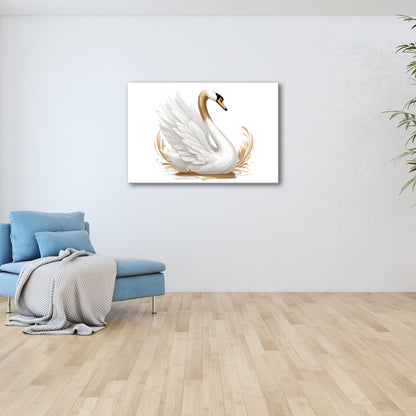 Leinwandbild Eleganter Schwan mit goldenen Wasserspritzern - deyoli