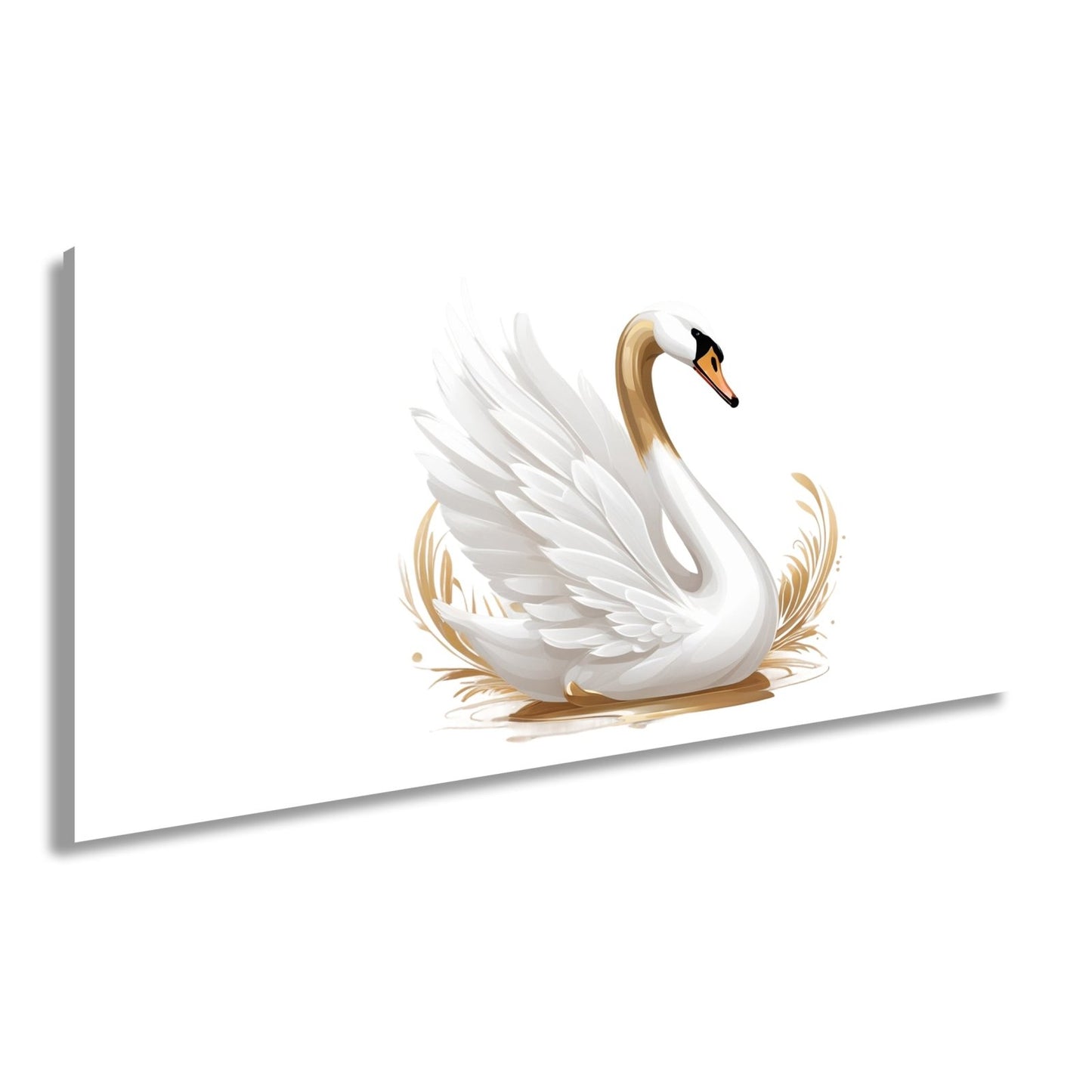Leinwandbild Eleganter Schwan mit goldenen Wasserspritzern - deyoli