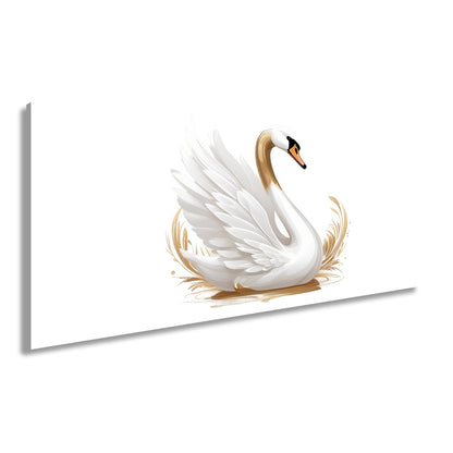 Leinwandbild Eleganter Schwan mit goldenen Wasserspritzern - deyoli