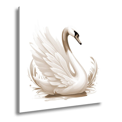 Leinwandbild Eleganter Schwan mit goldenen Wasserspritzern - deyoli