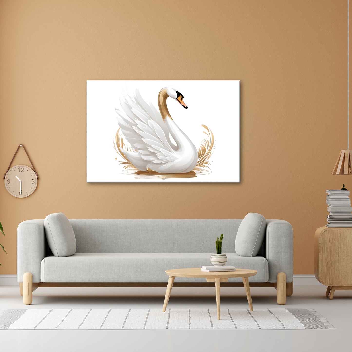 Leinwandbild Eleganter Schwan mit goldenen Wasserspritzern - deyoli