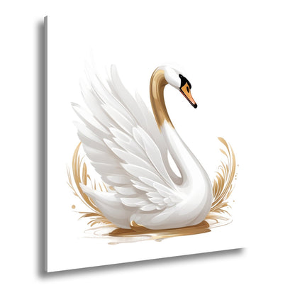 Leinwandbild Eleganter Schwan mit goldenen Wasserspritzern - deyoli