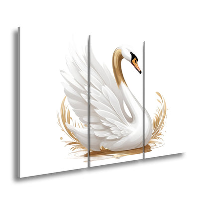 Leinwandbild Eleganter Schwan mit goldenen Wasserspritzern - deyoli
