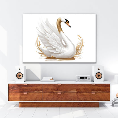 Leinwandbild Eleganter Schwan mit goldenen Wasserspritzern - deyoli