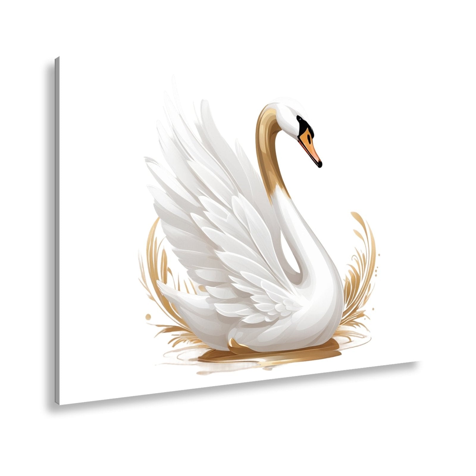Leinwandbild Eleganter Schwan mit goldenen Wasserspritzern - deyoli