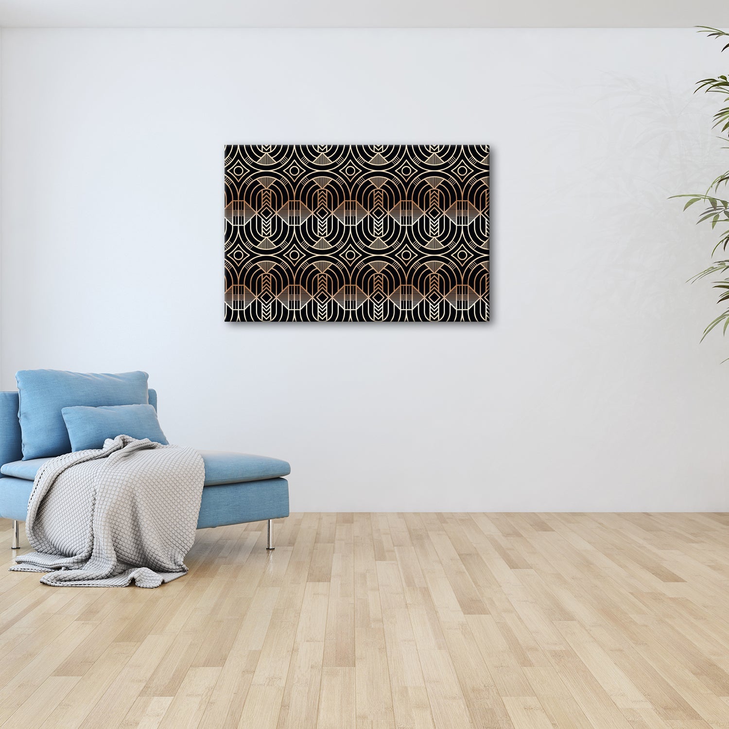 Leinwandbild Elegantes Art - Deco - Muster in goldenen, geometrischen Linien - deyoli