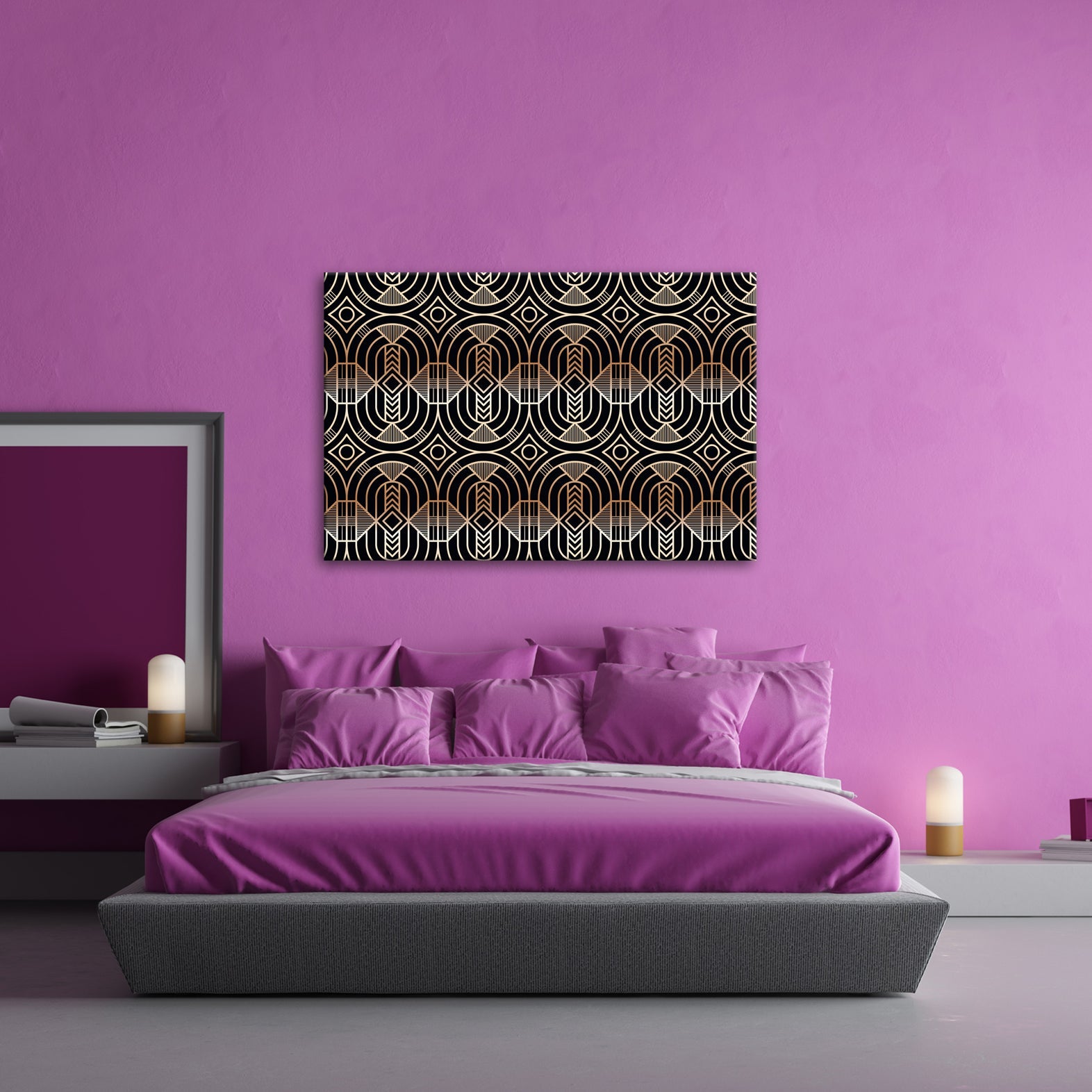 Leinwandbild Elegantes Art - Deco - Muster in goldenen, geometrischen Linien - deyoli