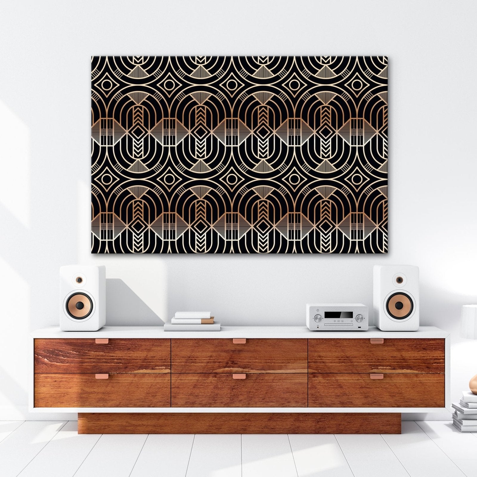 Leinwandbild Elegantes Art - Deco - Muster in goldenen, geometrischen Linien - deyoli
