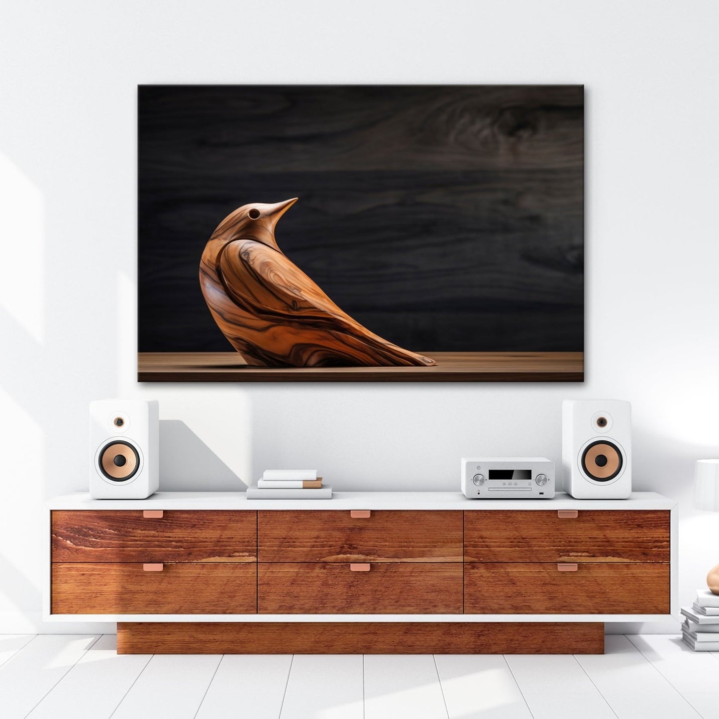 Leinwandbild Eleganz aus Holz – ein Vogel in zeitloser Formvollendung. - deyoli