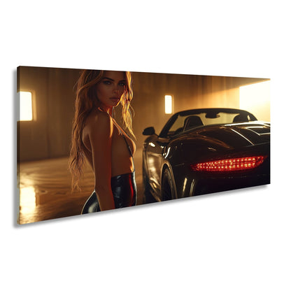 Leinwandbild Eleganz und Motorpower im warmen Schein einer Luxusgarage - deyoli