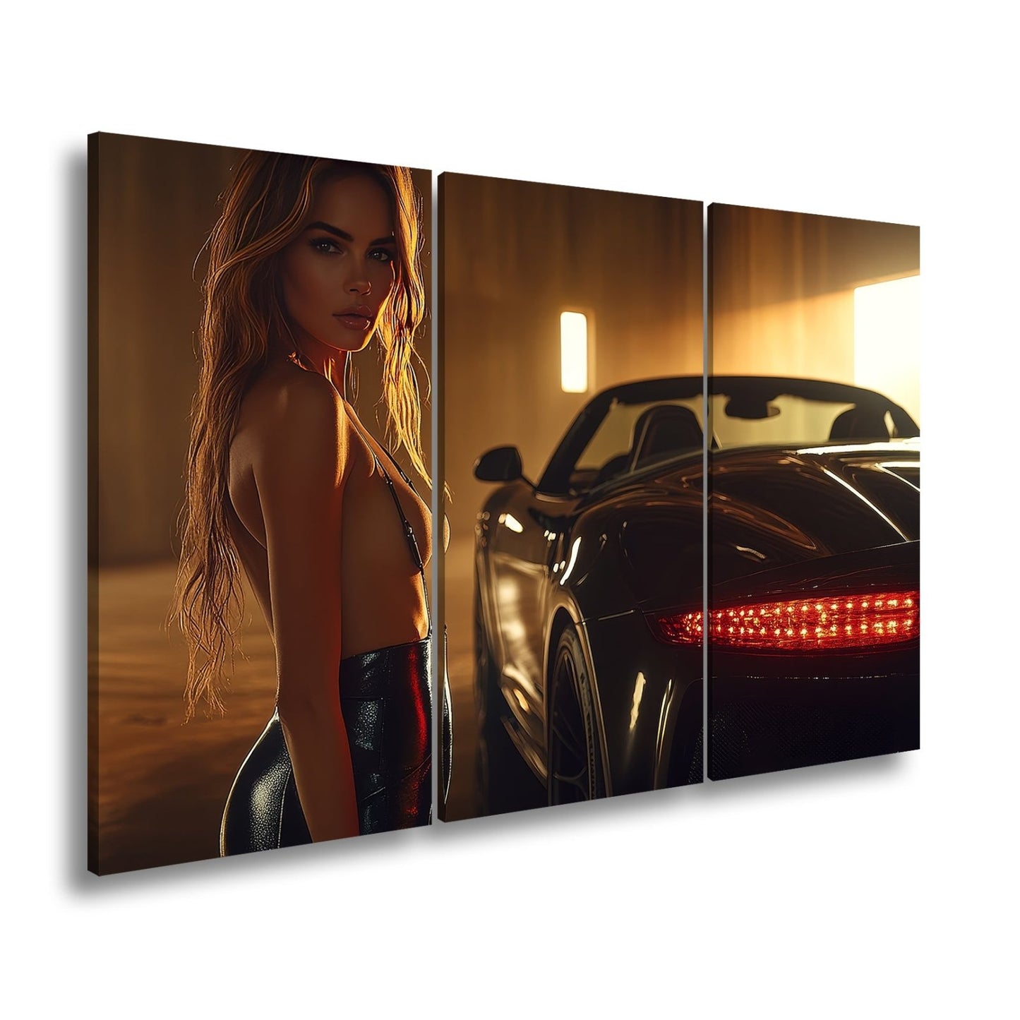 Leinwandbild Eleganz und Motorpower im warmen Schein einer Luxusgarage - deyoli