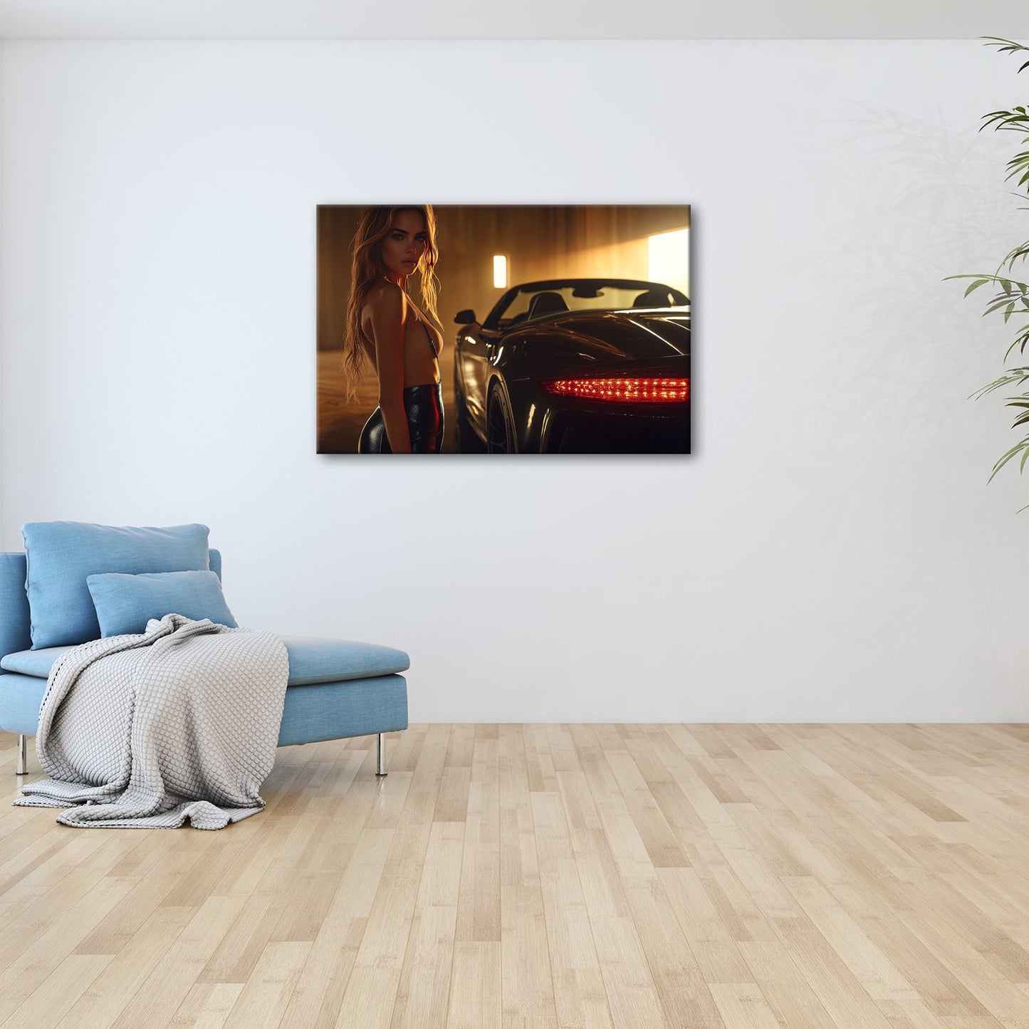 Leinwandbild Eleganz und Motorpower im warmen Schein einer Luxusgarage - deyoli