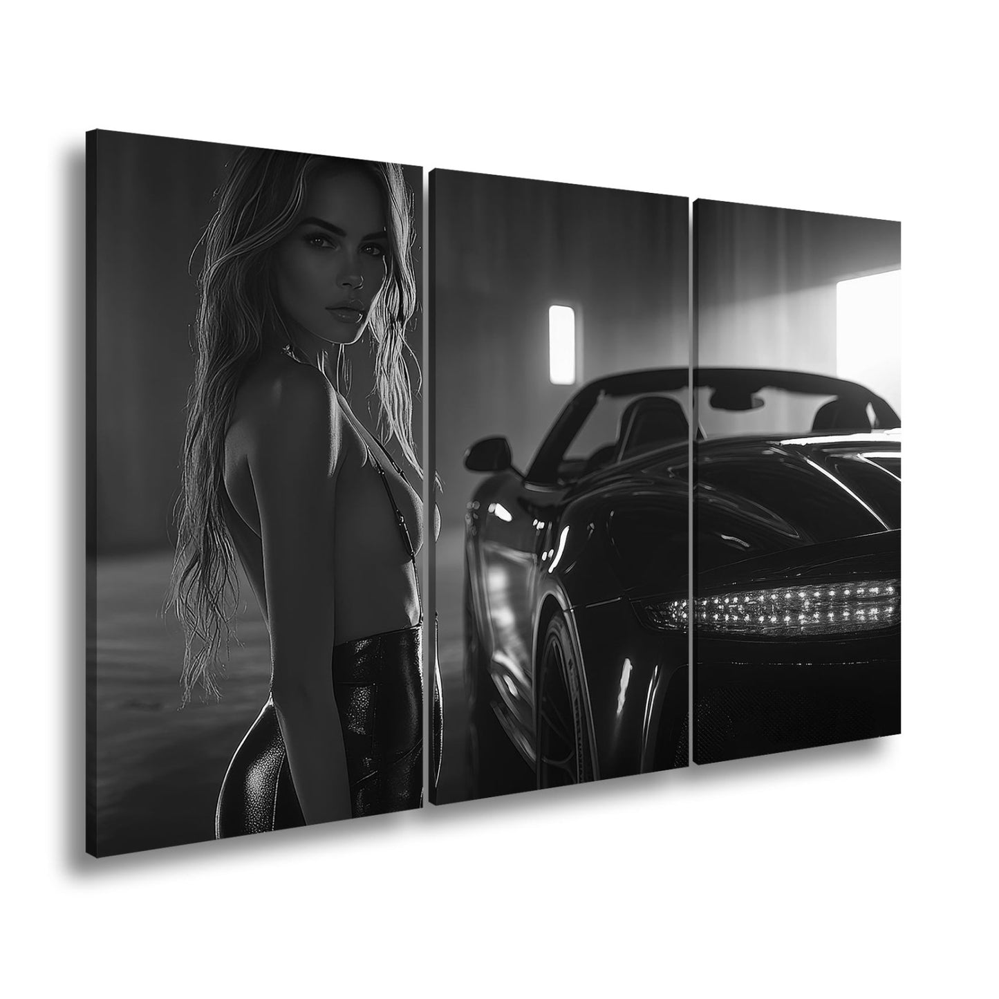 Leinwandbild Eleganz und Motorpower im warmen Schein einer Luxusgarage - deyoli