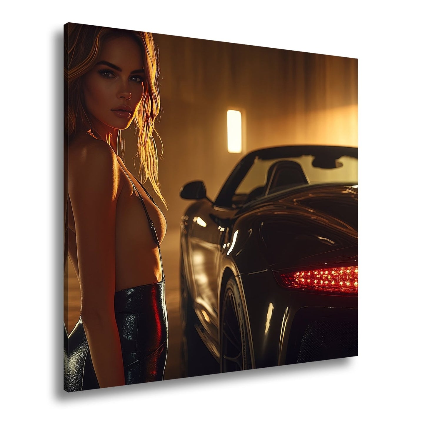 Leinwandbild Eleganz und Motorpower im warmen Schein einer Luxusgarage - deyoli