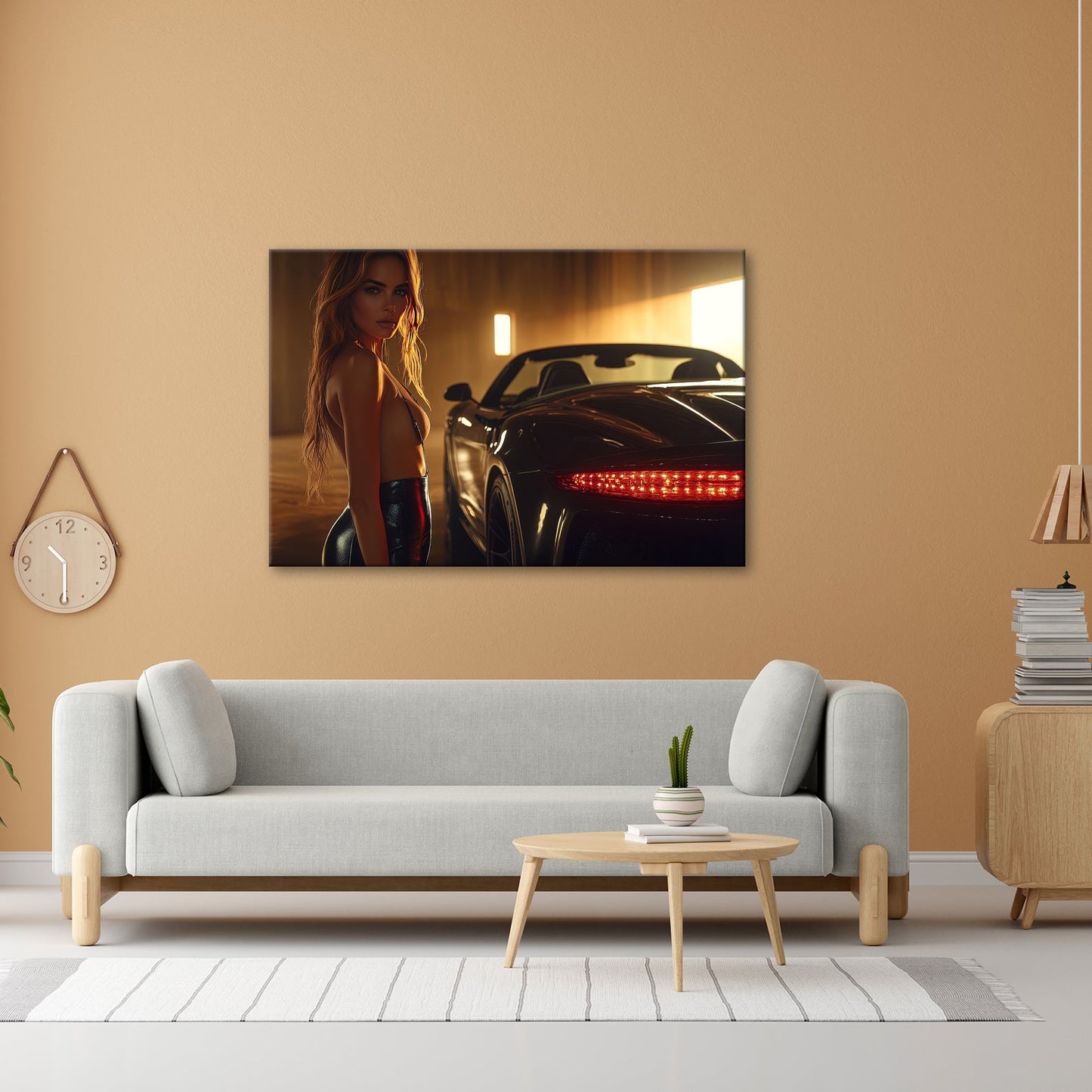 Leinwandbild Eleganz und Motorpower im warmen Schein einer Luxusgarage - deyoli