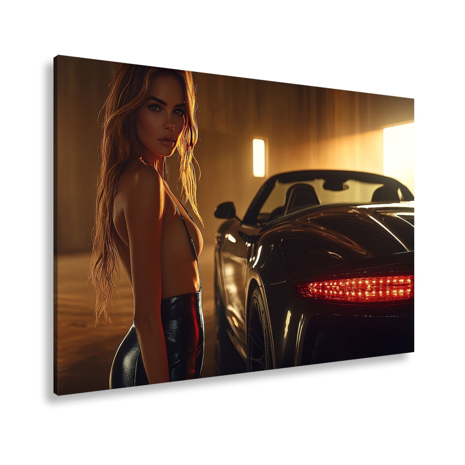 Leinwandbild Eleganz und Motorpower im warmen Schein einer Luxusgarage - deyoli