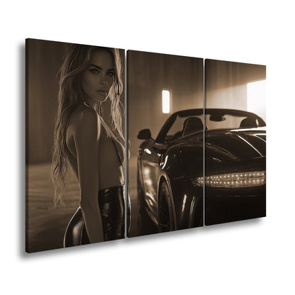 Leinwandbild Eleganz und Motorpower im warmen Schein einer Luxusgarage - deyoli