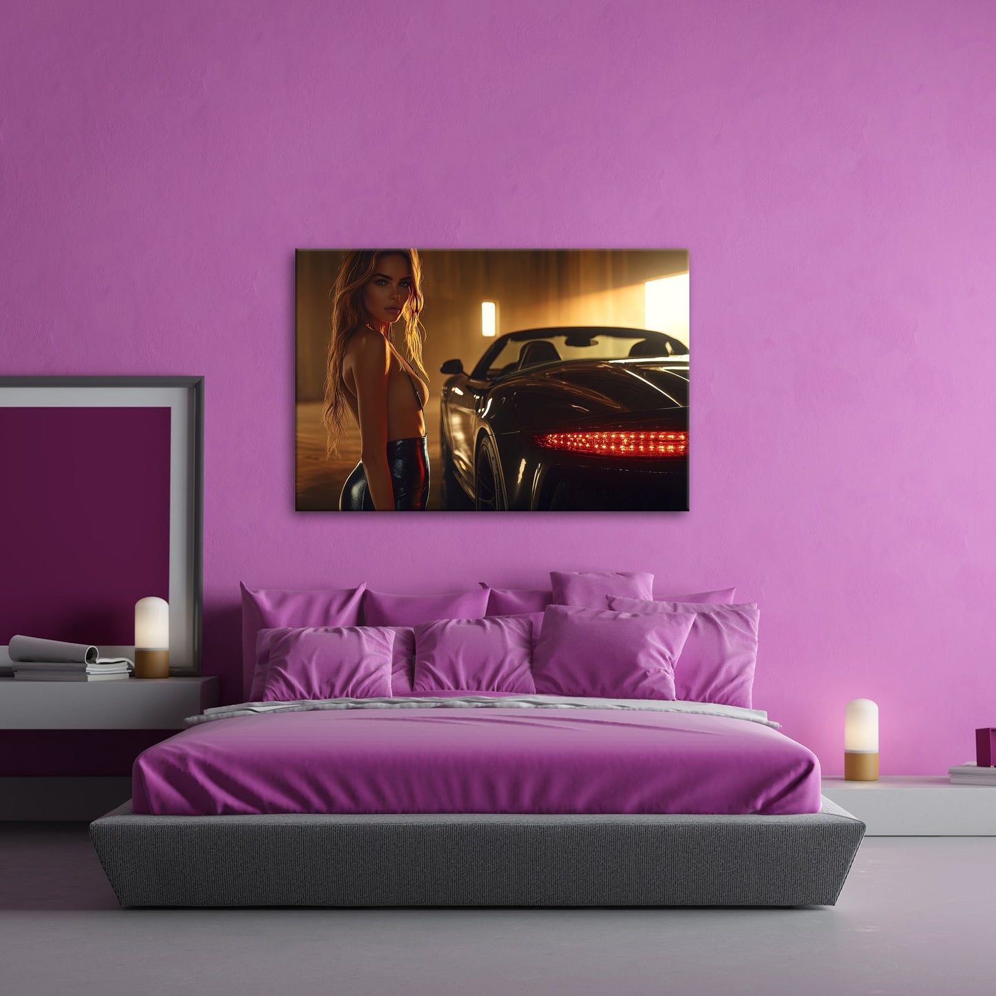 Leinwandbild Eleganz und Motorpower im warmen Schein einer Luxusgarage - deyoli