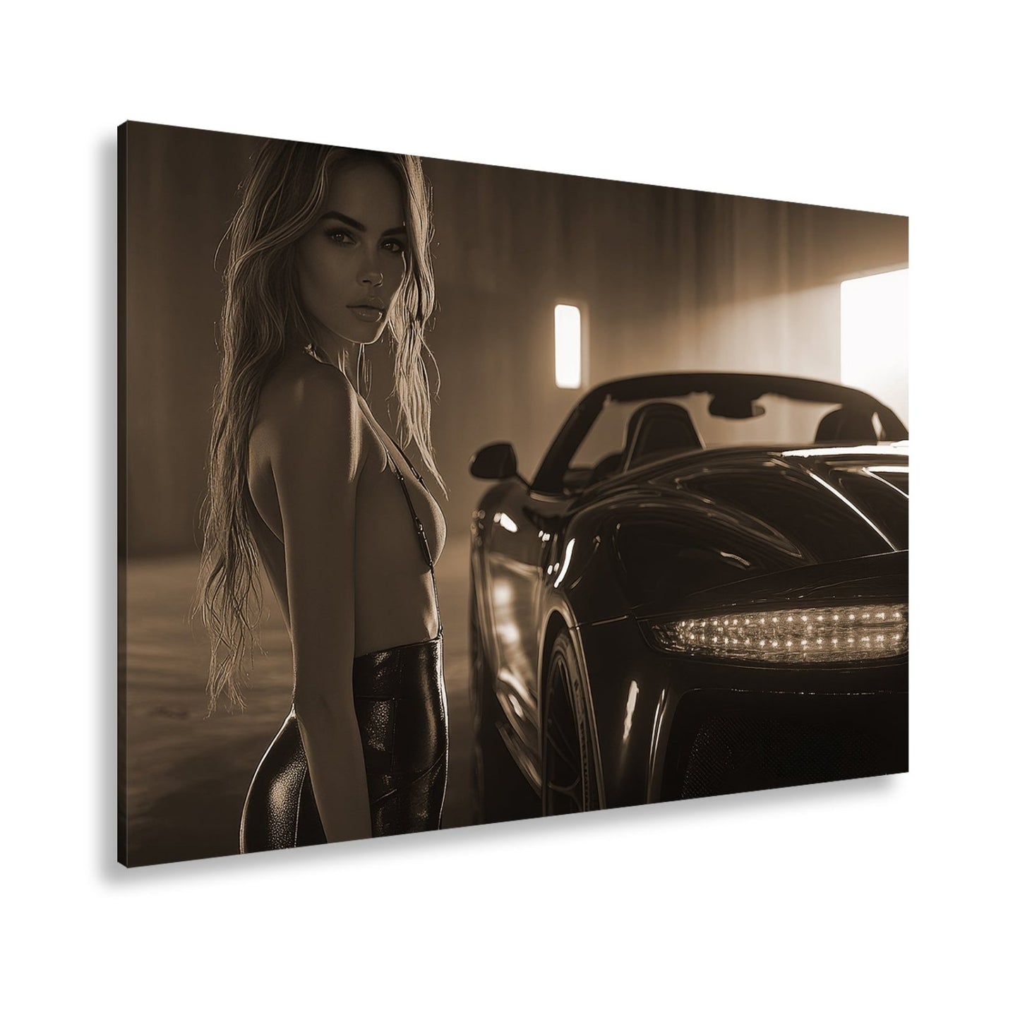 Leinwandbild Eleganz und Motorpower im warmen Schein einer Luxusgarage - deyoli