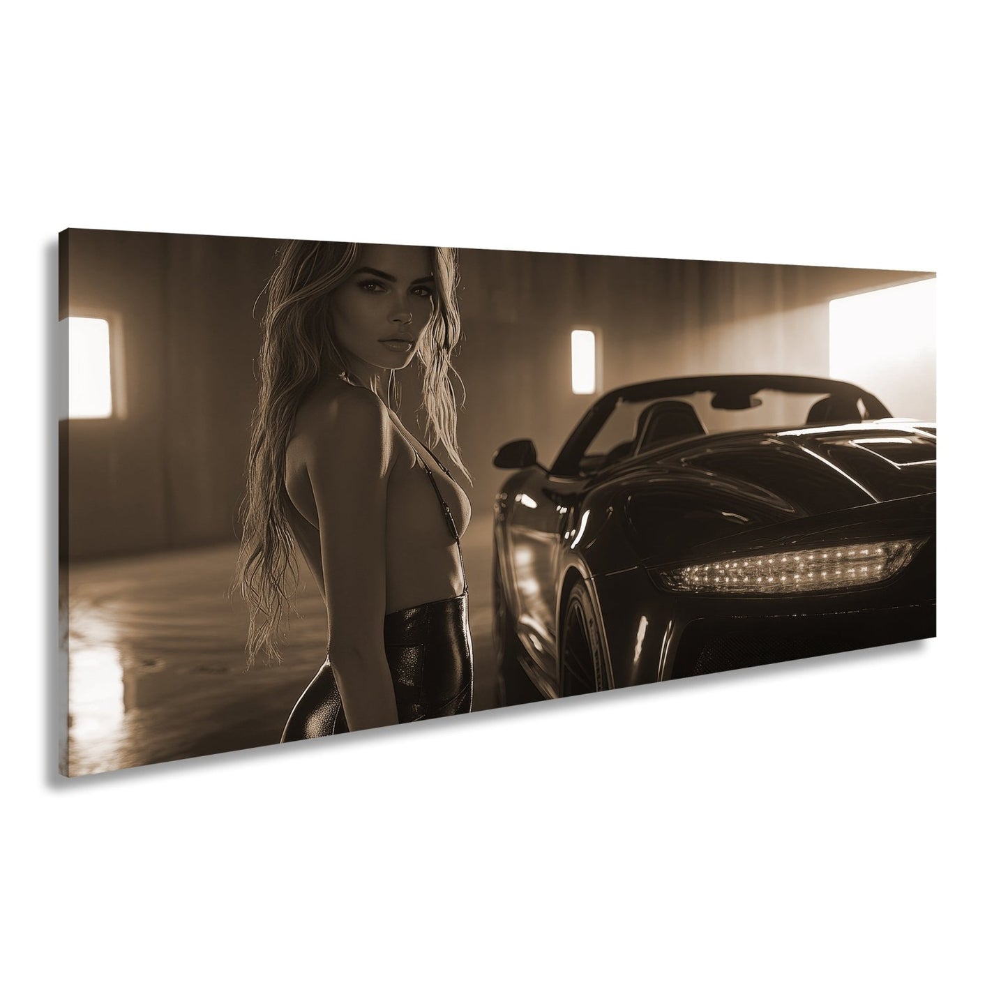Leinwandbild Eleganz und Motorpower im warmen Schein einer Luxusgarage - deyoli