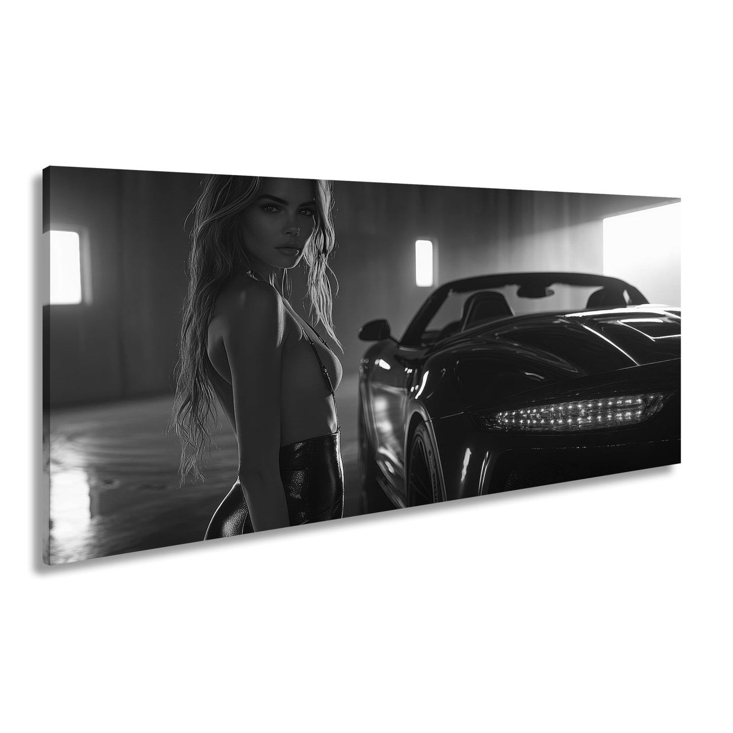 Leinwandbild Eleganz und Motorpower im warmen Schein einer Luxusgarage - deyoli