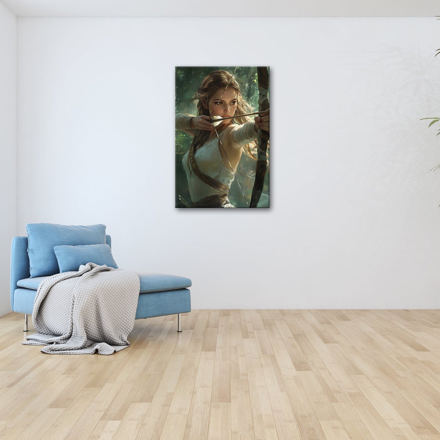 Leinwandbild Elfenhafte Bogenschützin, gemalt in magischem Licht - deyoli