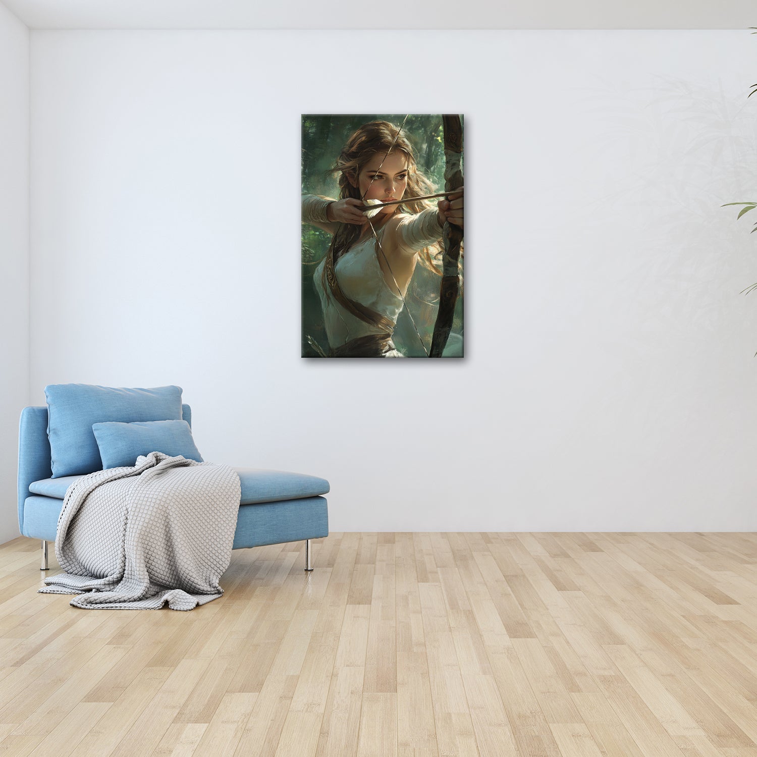 Leinwandbild Elfenhafte Bogenschützin, gemalt in magischem Licht - deyoli