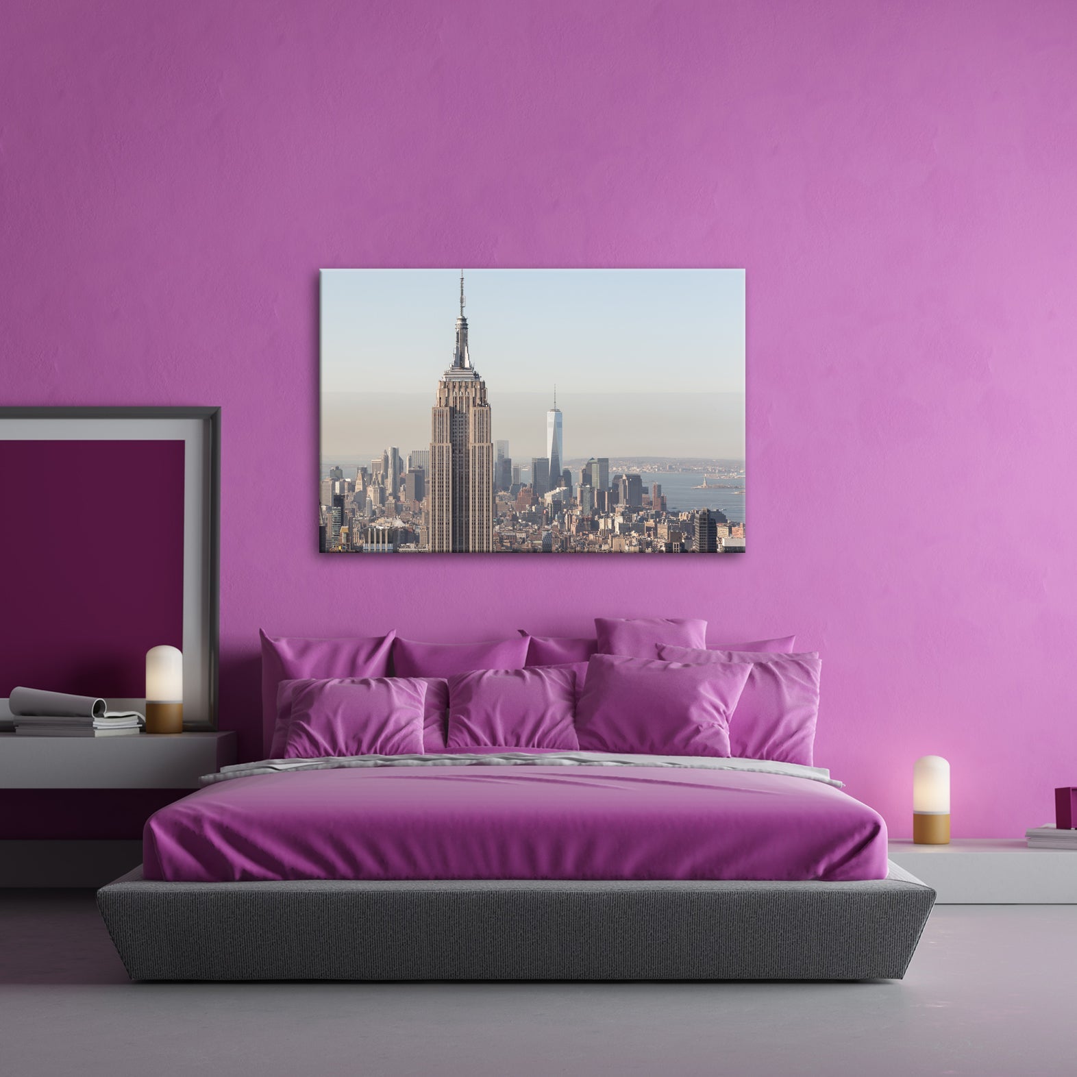 Leinwandbild Empire State thront klar über einer hellen skyline am ruhigen Morgen - deyoli
