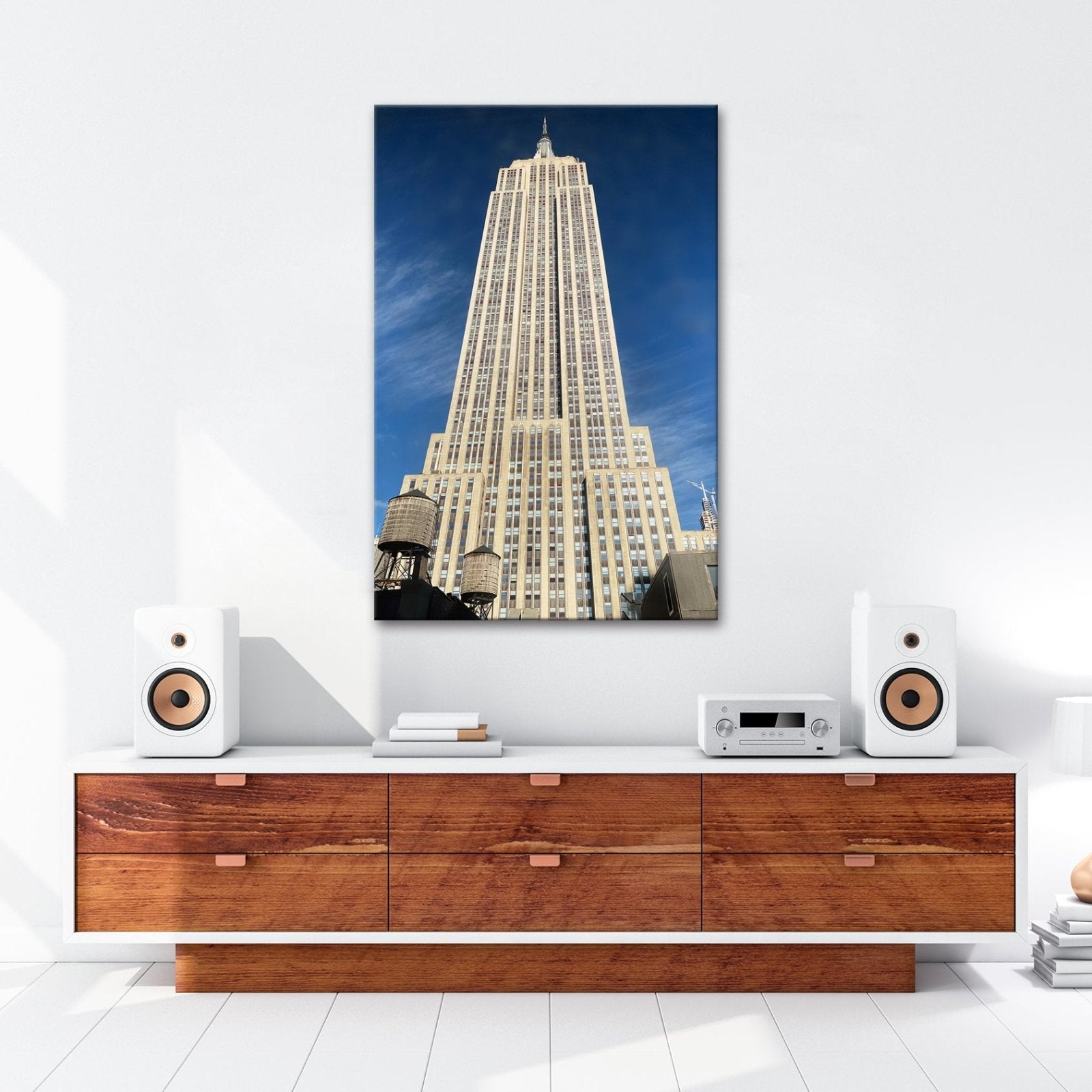 Leinwandbild Empire State XXL – Majestätisch ragt in den blauen Himmel - deyoli