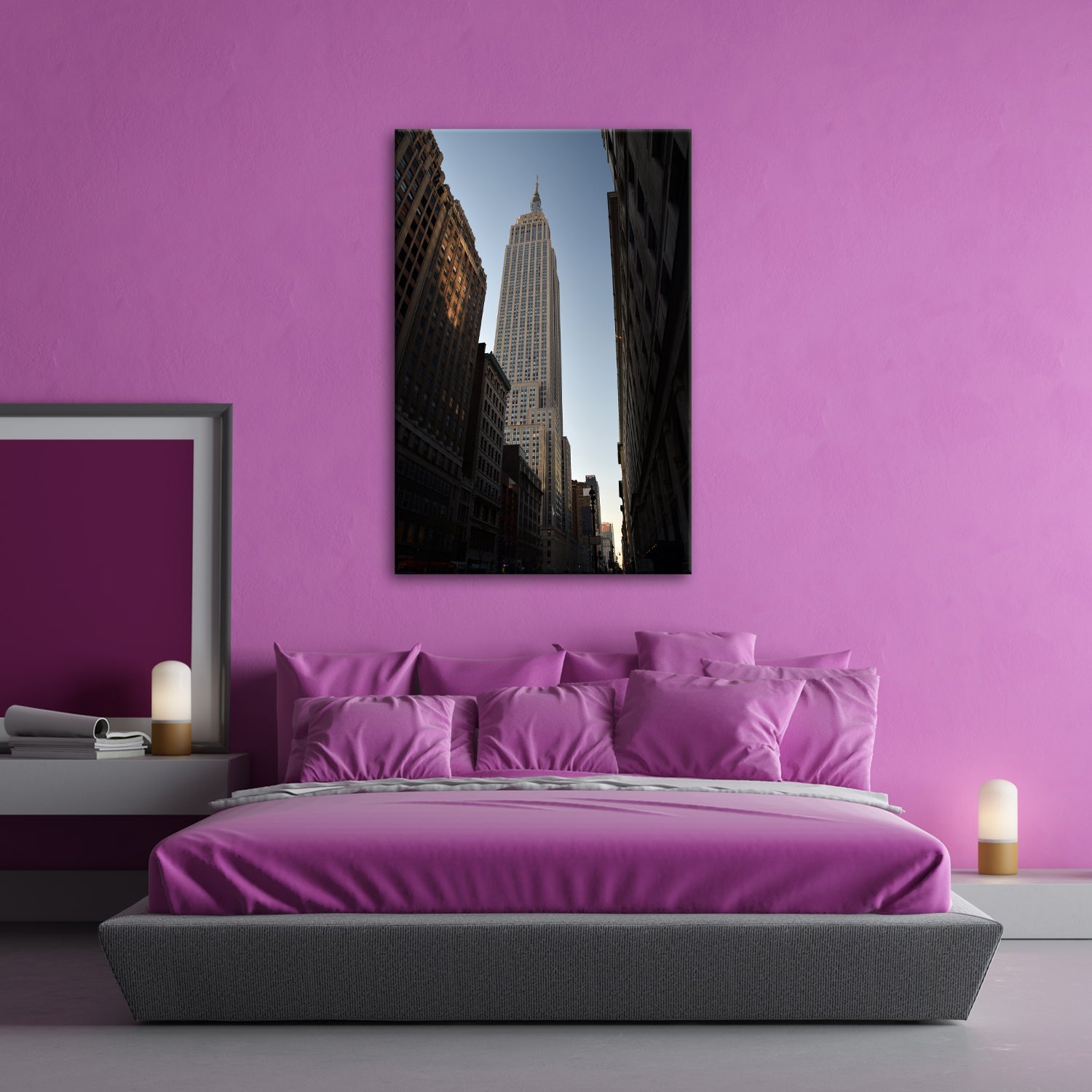 Leinwandbild Empire State XXL – Majestätisch zwischen dunklen Straßenschluchten - deyoli